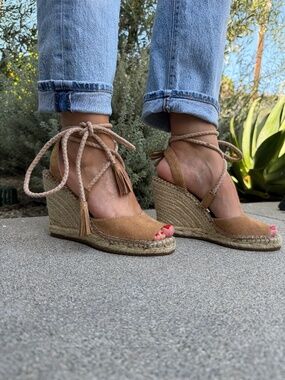 JOIE PHYLLIS LACE UP SUEDE ESPADRILLE WEDGE